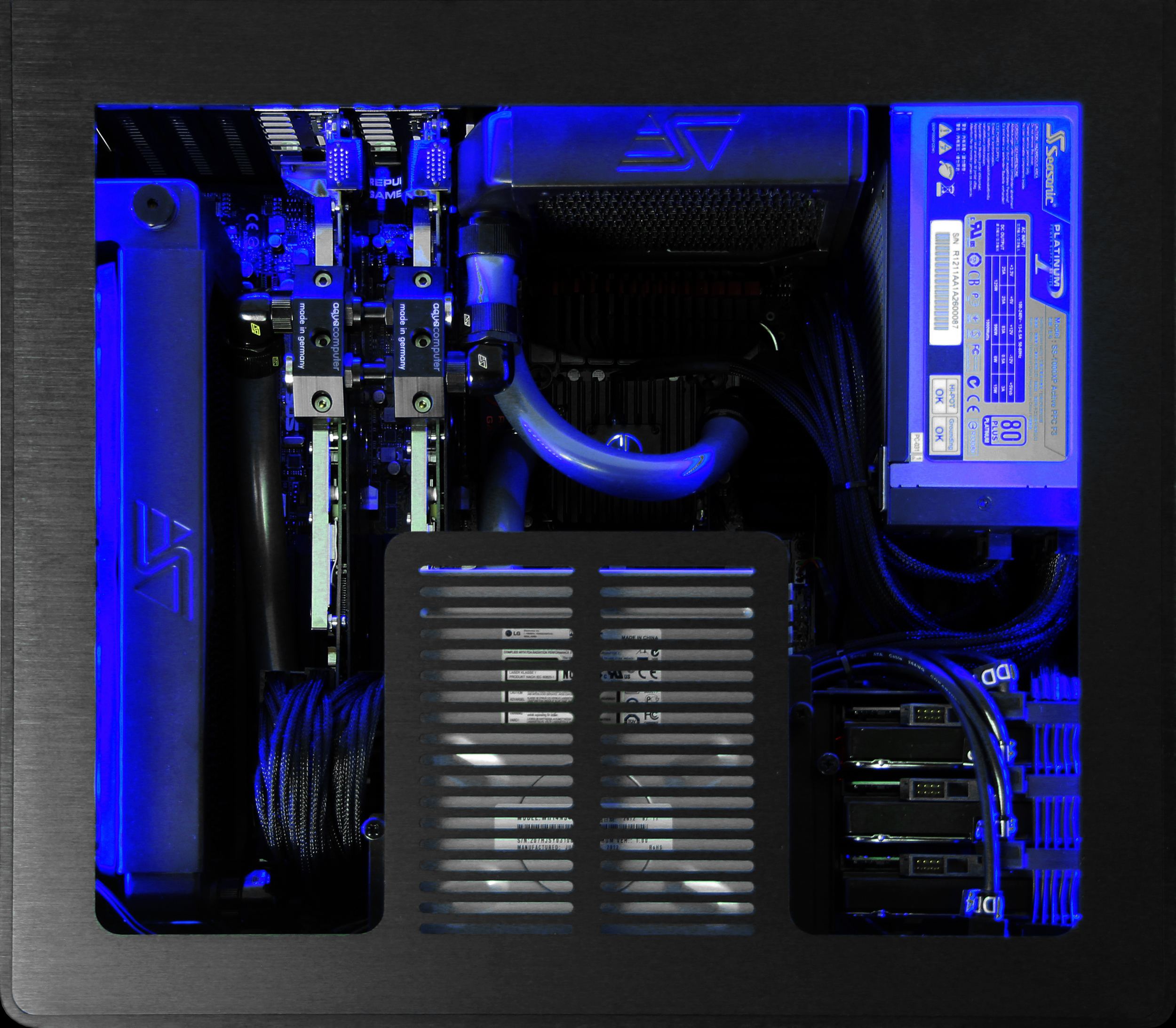 Custom liquid-cooled build with blue LEDs